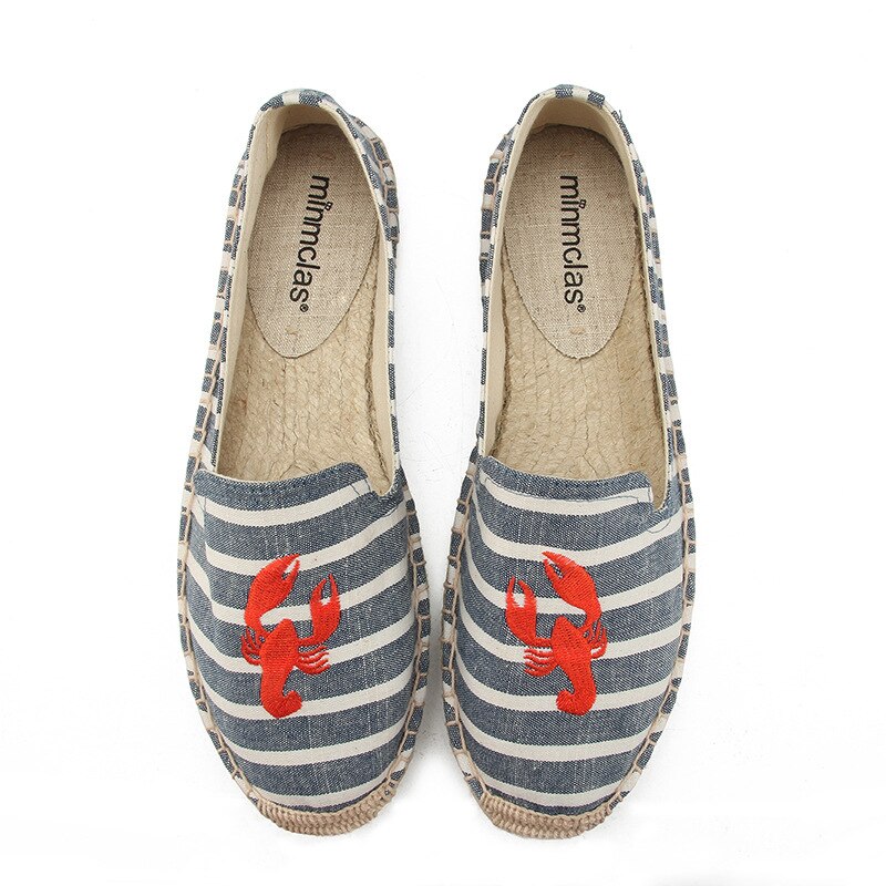 Minmclas broderi hummer dyr behagelig blå stribe kvinders casual espadrilles sko åndbar hør hamp lærred: 7