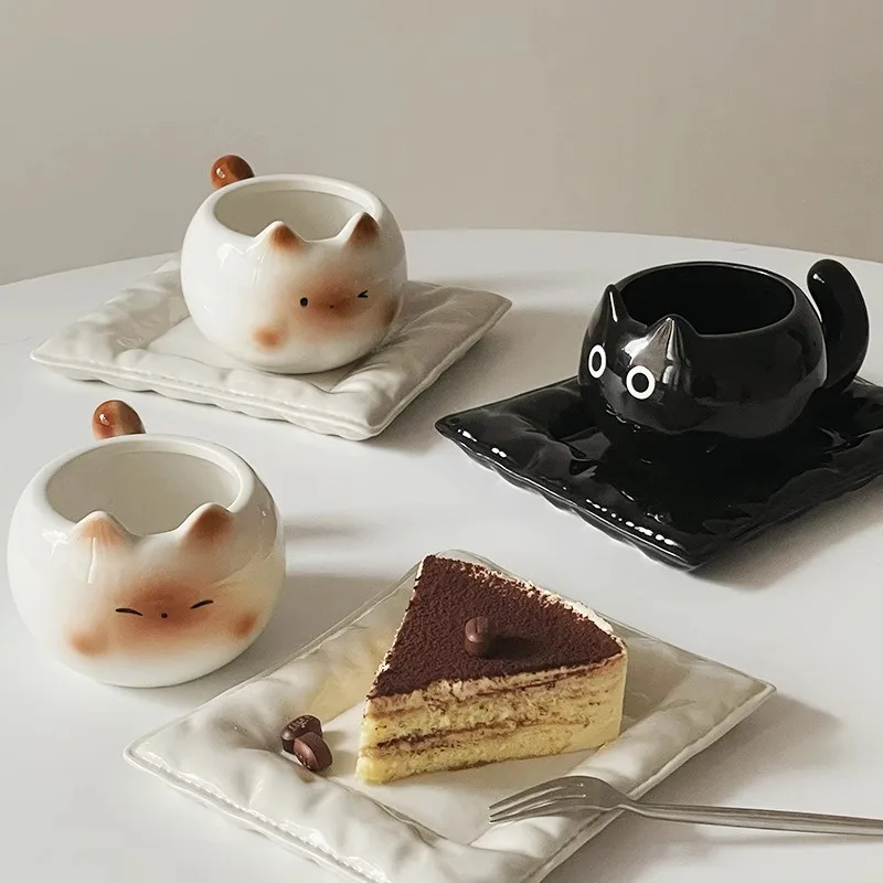 Taza de cerámica bonita, taza creativa con forma de gato siamés, tazas de café, taza de leche para oficina, utensilio para beber para el hogar, de cumpleaños divertido