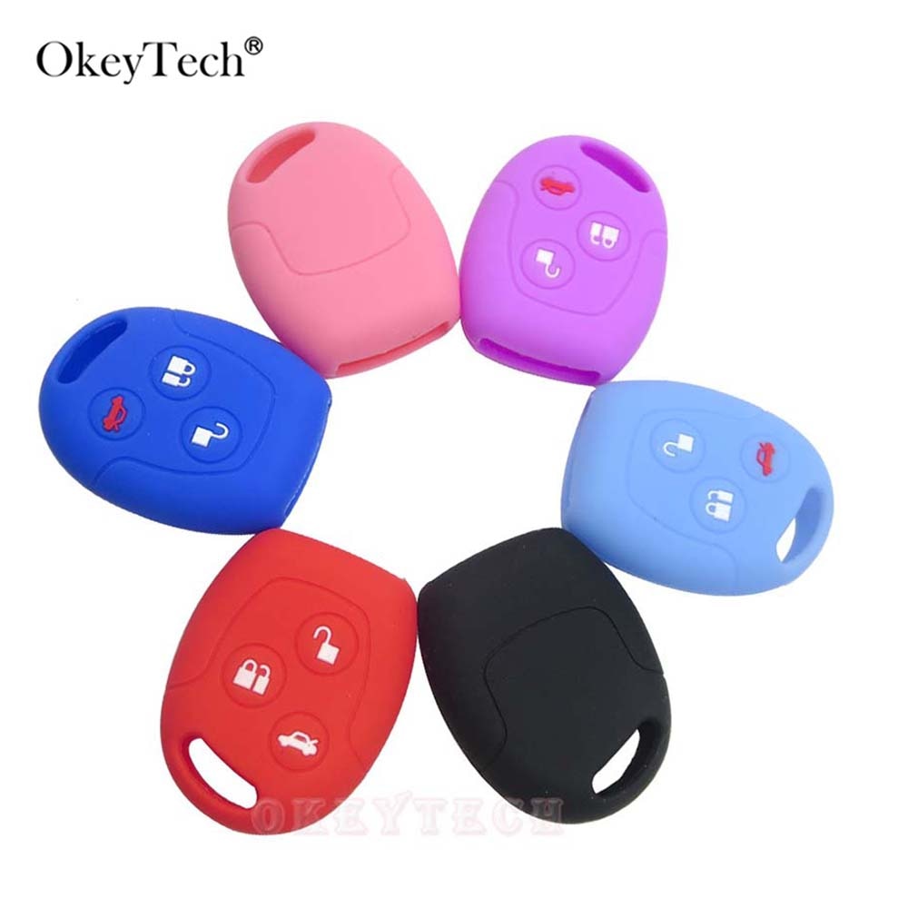 Okeytech 3 knapps fjärrkontroll silikon bil fob nyckel fodral täcka för ford focus mondeo festiva fusion kostym fiesta ka  mk4 hållare skydd