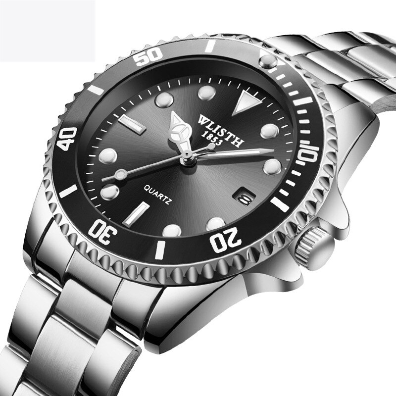 Ananke-reloj analógico de acero inoxidable para hombre, accesorio de pulsera de cuarzo resistente al agua con calendario, complemento Masculino de de lujo con estilo informal, perfecto para: Black