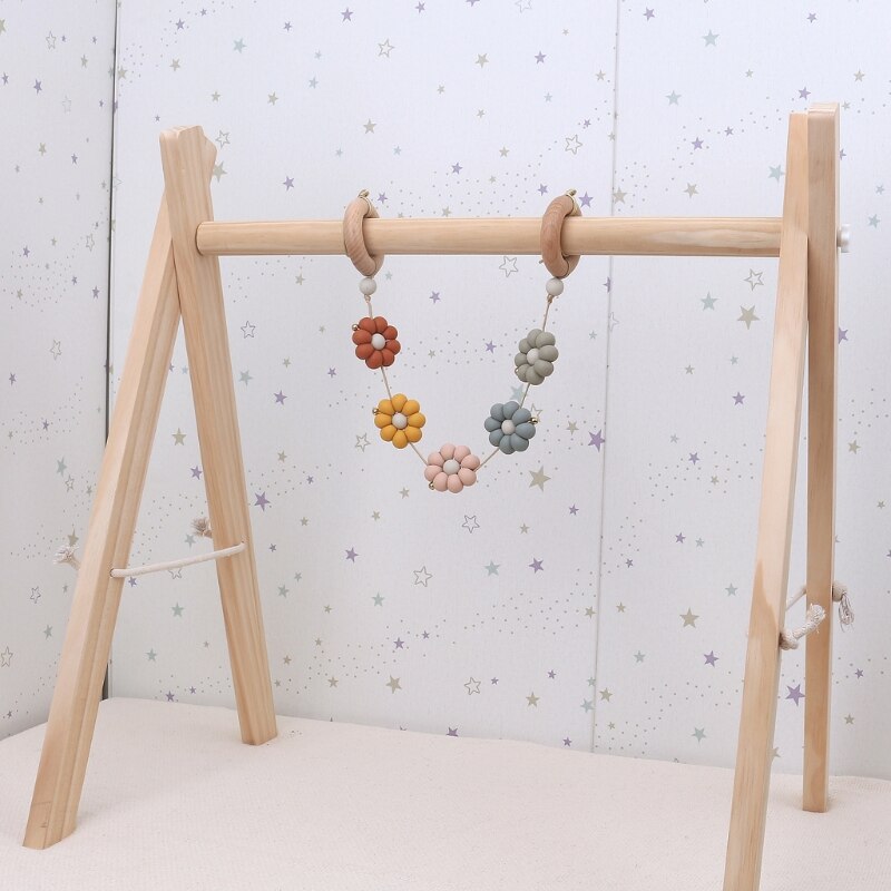 Bpa Gratis Beukenhout Baby Play Gym Speelgoed Siliconen Kralen Baby Fitness Rack Opknoping Kinderziektes Speelgoed Pasgeboren Zintuiglijke Activiteit Gym speelgoed