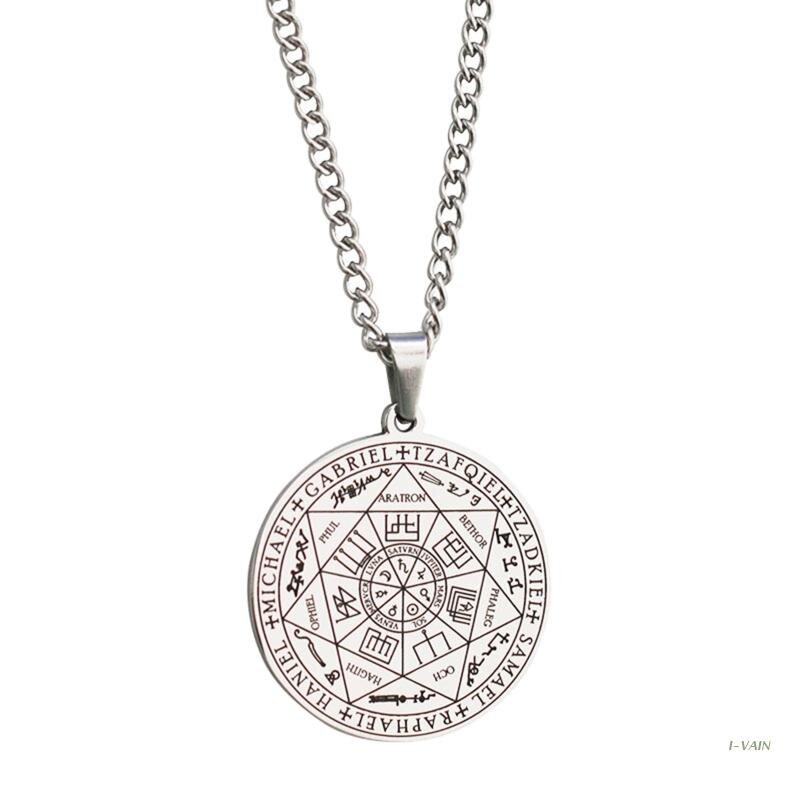 M5TC Totem- Talisman-Halsketten retro Solomon Heptagram Anhänger Amulett-Halskette: Stahl Farbe