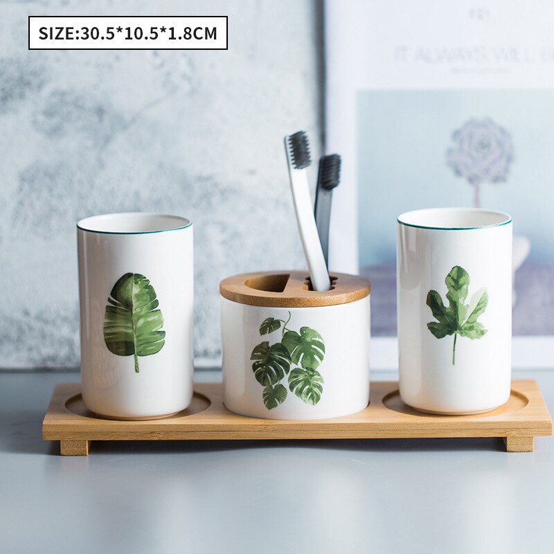 Multifunctionele Keramische Tandenborstelhouder Mond Cup Met Houten Lade Pen Case Badkamer Opslag Decoratie Accessoires Water Cup: 2-three cups set