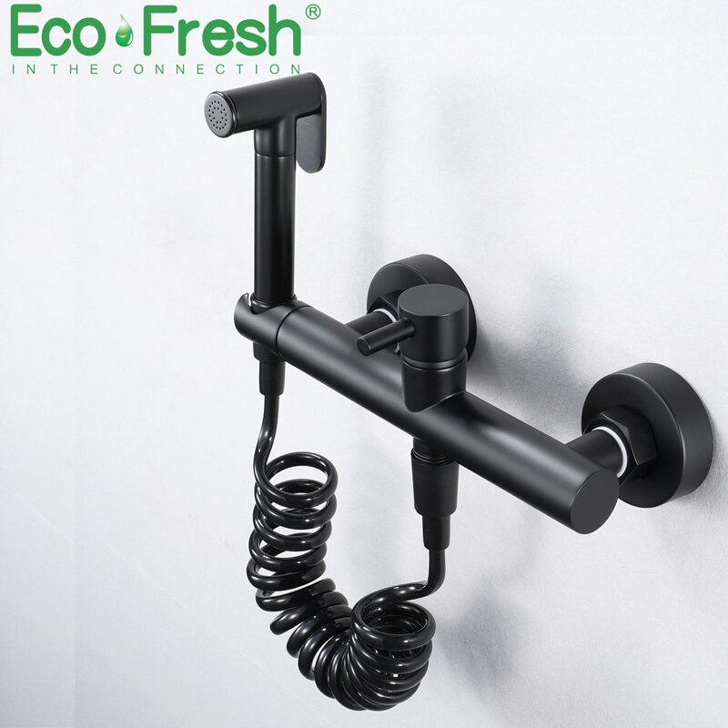 Ecofresh Badkamer Douche Bidet Wc Messing Sproeier Bidets Zwarte Moslim Douche Bidet Kraan Wall Mount Wasmachine Mengkranen