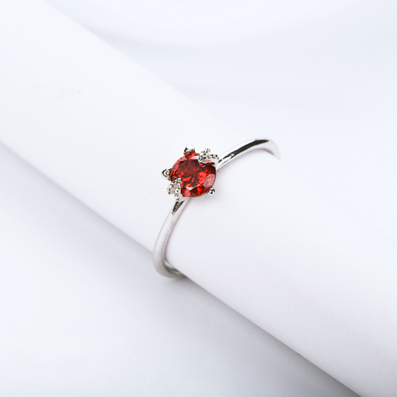 Silver Rings Cat Adjustable Finger Rings 925 Wine-red Zircon Cute Cat Ring for Women Jewelry