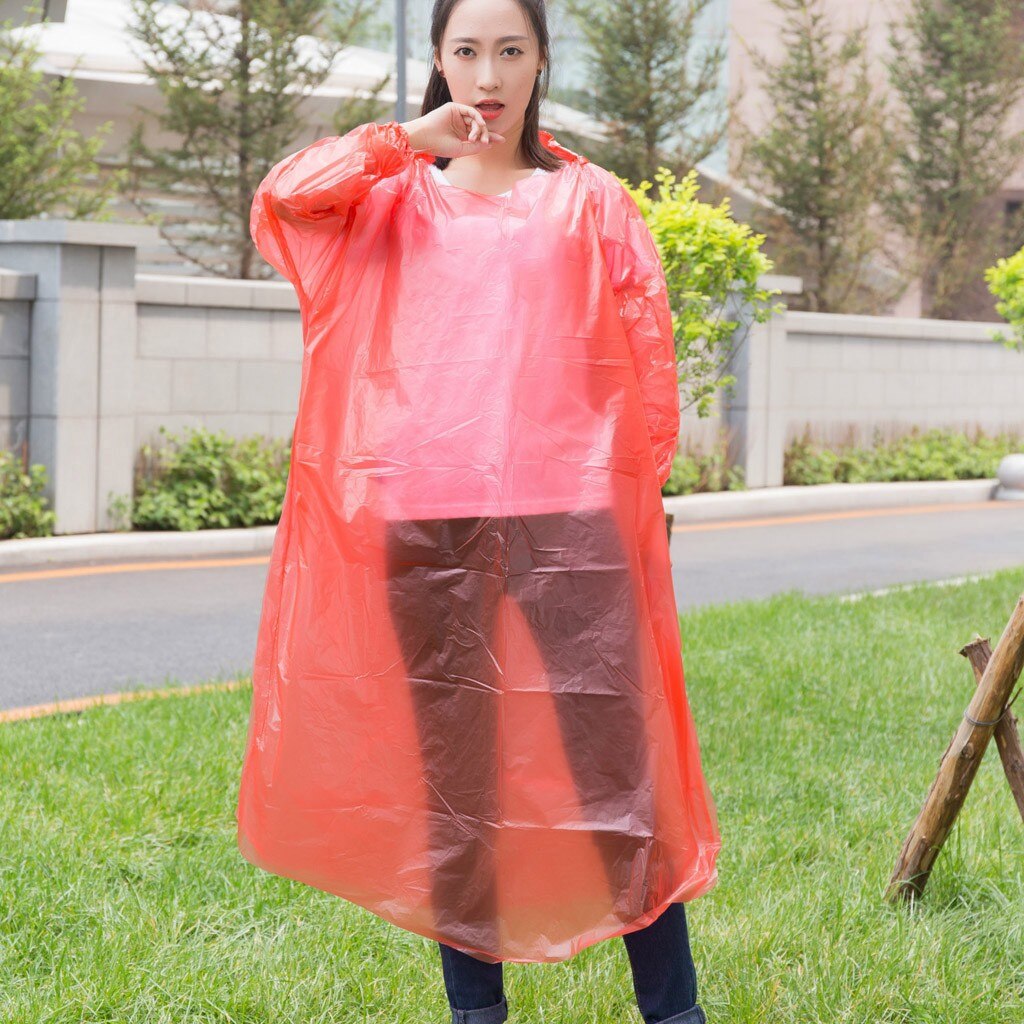 Women Man Raincoat Disposable Adult Emergency Waterproof Rain Coat Hiking Camping Hood Transparent Waterproof Rain Cover: Red