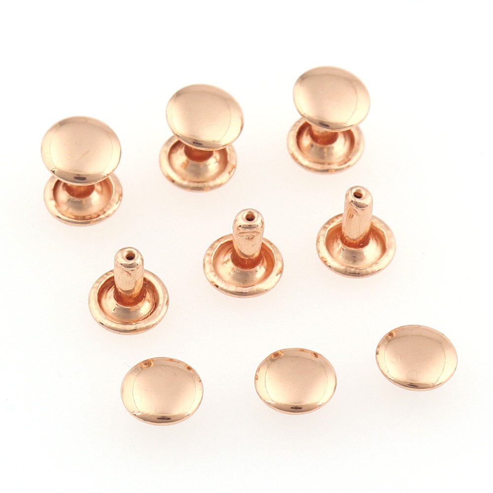 200Sets Rose Gold Double Cap Klinknagels 8Mm Studs Ronde Klinknagel Voor Leer Craft Tas Riem Kledingstukken Hoed Schoenen huisdier Kraag Decor