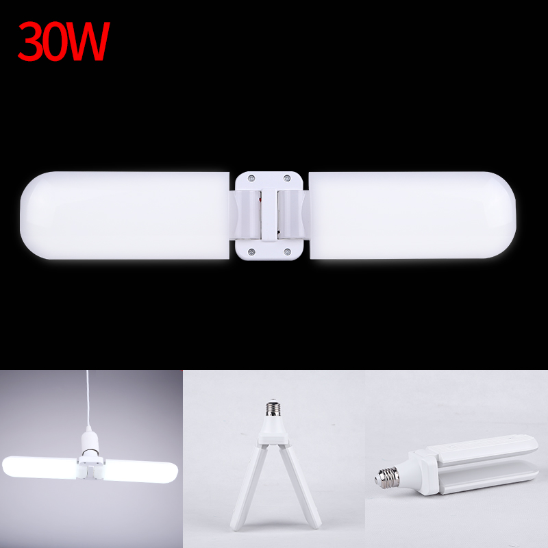 Tre blad led garagelampa 60w fläktblad led glödlampa garage led lampa  e27 hopfällbar deformation industrilampa 220v lager: 30w 2 blad