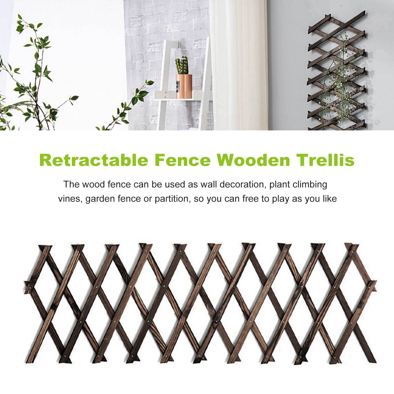 Garden Trellis Expanding Wooden Plant Support Lattice Fence Panel Adjustable Fence Wooden Landscaping Fence Balcony Outdoor