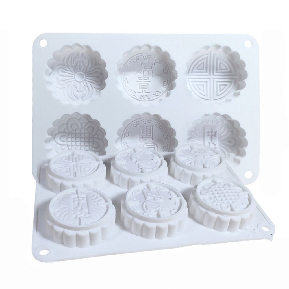 Kaarsvorm 3D 6-gaats Mooncake-vorm Siliconen reliëf koekjesvorm Chinese stijl non-stick Mung Bean Mold Mid-Autumn Festivals: Chocolade