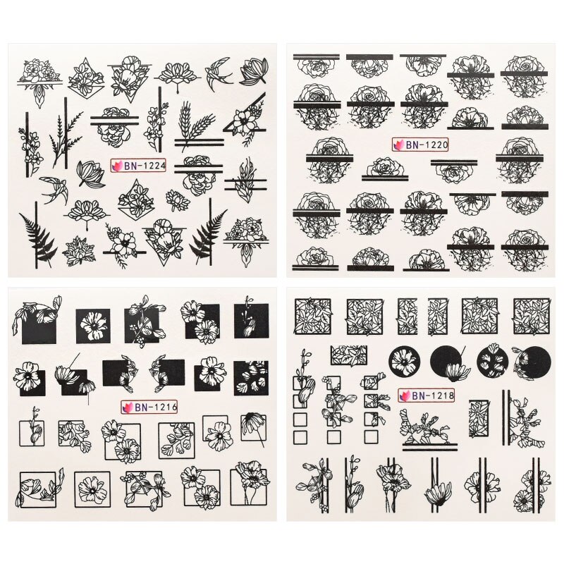 12 Vel Zwart Bloem Slider Nail Stickers Water Transfer Decals Nail Accessoires Zomer Salon Tips Nail Art Decoraties ZJT4091