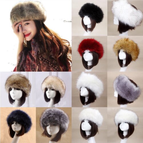 Winter Thick Furry Hairband Fluffy Russian Faux Fur Women Girl Fur Headband Hat Winter Outdoor Earwarmer Ski Hats