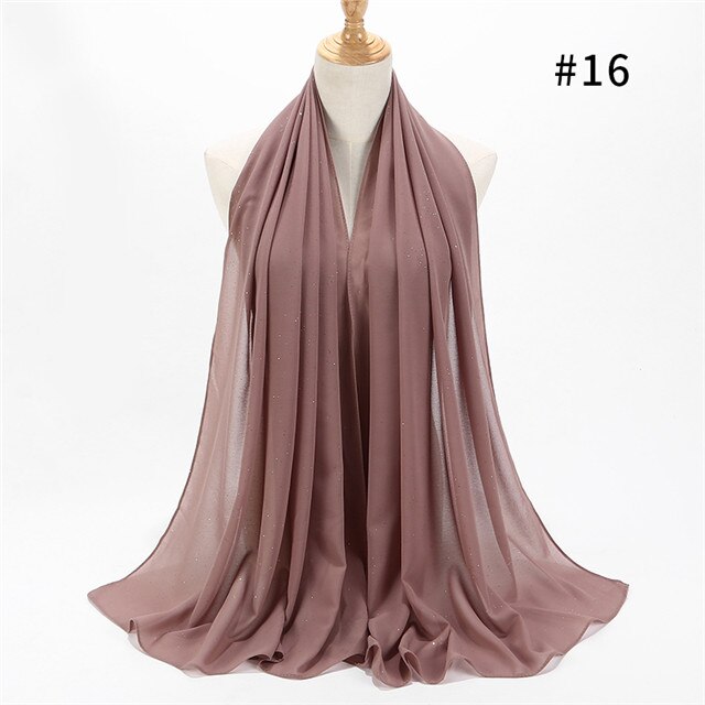 Vrouwen Vlakte Bubble Chiffon Sjaal Wrap Gold Shinny Glitter Effen Kleur Sjaals Hoofdband Moslim Hijaabs Sjaals/Sjaal: color 16 khaki