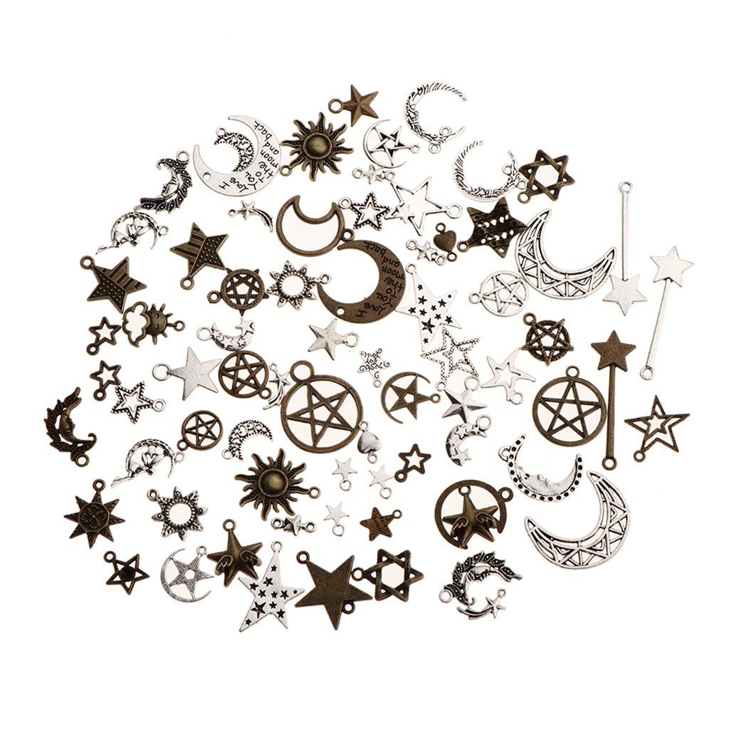 100g Assorted Moon Stars Charms Bulk Pendant Jewelry Finding DIY Necklace Making Accessories