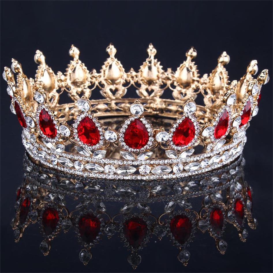 conceptions européennes roi royal reine couronne strass diadème tête bijoux quinceanera couronne mariage mariée diadèmes couronnes reconstitution historique: Red
