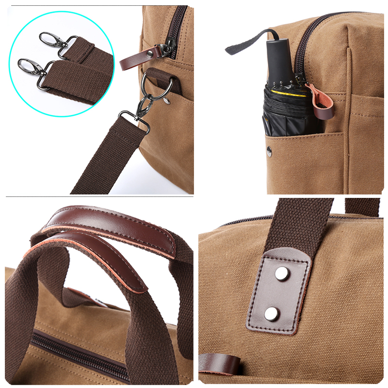 Heren canvas handtas, casual zakelijke tas geschikt voor een 15.6- inch laptop, schoudertas voor fitness en reizen