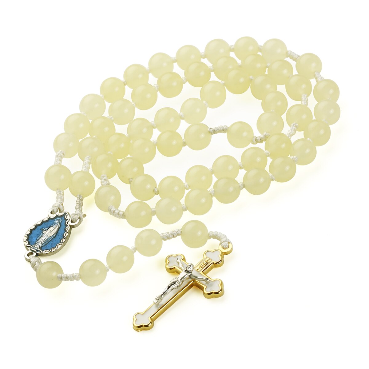 Rosary Beads Catholic Necklace Crucifix Cross Church Memorial Souvenir With Holy Pouch: A