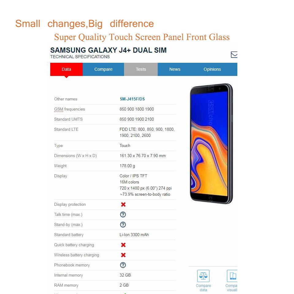 10 unids/lote pantalla táctil de 6,0 "para Samsung Galaxy J4 más J4 + J415 SM-J415F/DS pantalla táctil lente de vidrio exterior frontal J415F/DS