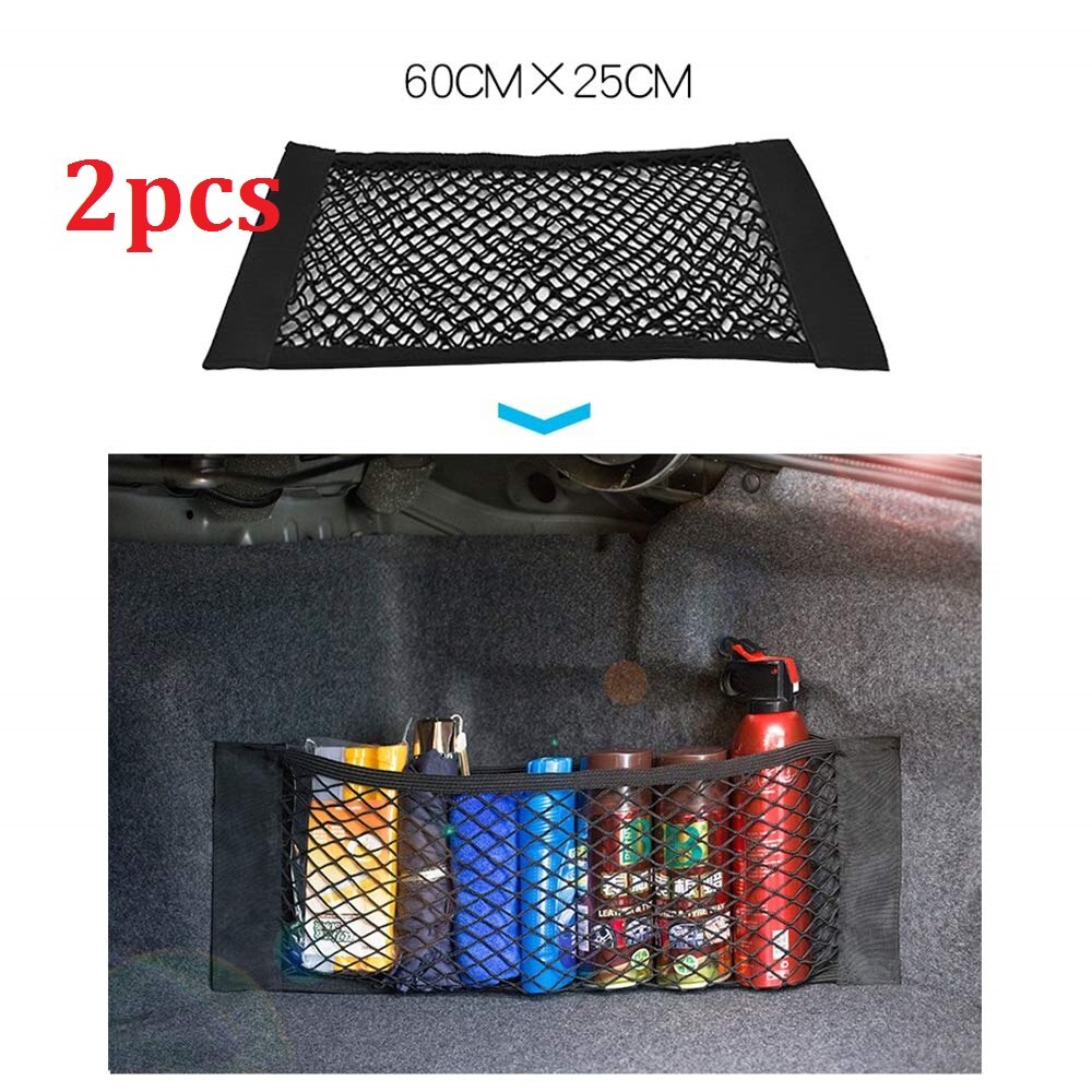 Organizador de malla para maletero de coche, accesorio universal de nailon para almacenamiento de carga de coche y suv, mallas para equipaje, bolsillo de viaje: 60 x 25cm 2pc