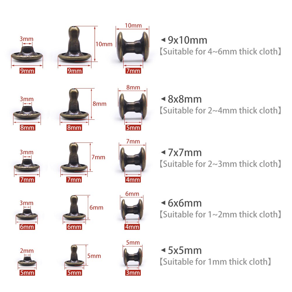 400 Sets Leather Rivets Double Cap Rivet Tubular 4 Colors Metal Studs with Fixing Tools for DIY Leather Craft/Clothes/Shoes/Bag