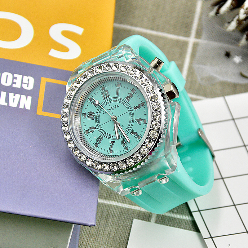 Luminous Quartz Watch for Women Personality Rhinestone Led Geneva Male and Female Students Couple Jelly Wrist Watches: Multicolor