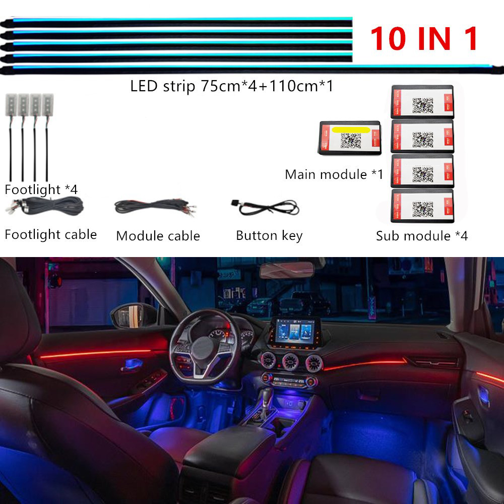 Luz ambiental LED sinfónica para coche 64 RGB guía de luz acrílica Interior atmósfera de decoración de coche de fibra óptica 18/14/10/6 en 1 Universal: 4300 K blanco amarillo