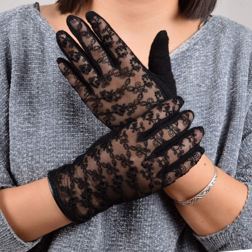 [BYSIFA] – gants d&#39;hiver en laine de cachemire pour femmes, Sexy, noirs, à la , en dentelle brodée, doux, rose, gris: sexy black
