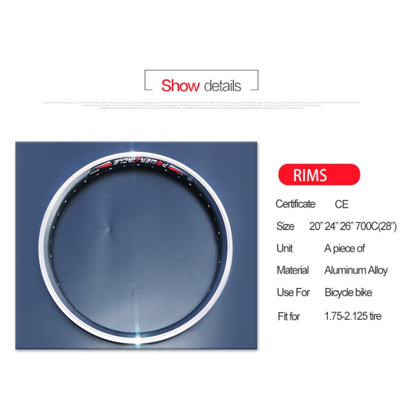 Ebike Rims 20" 24" 26" 700C Bicycle wheel fixie Electric Bike Wheel Rim Aluminum 36H Spoke EBike felgi felgen llantas Bicicleta