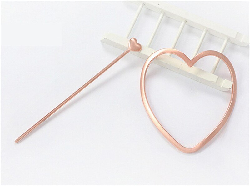 Accesorios para el cabello de mujer, pinza de pelo de estrella circular en forma de corazón, palo de pelo de aleación de Metal, horquilla, pasador, soporte para el pelo para niñas: 4 Heart-Rose Gold