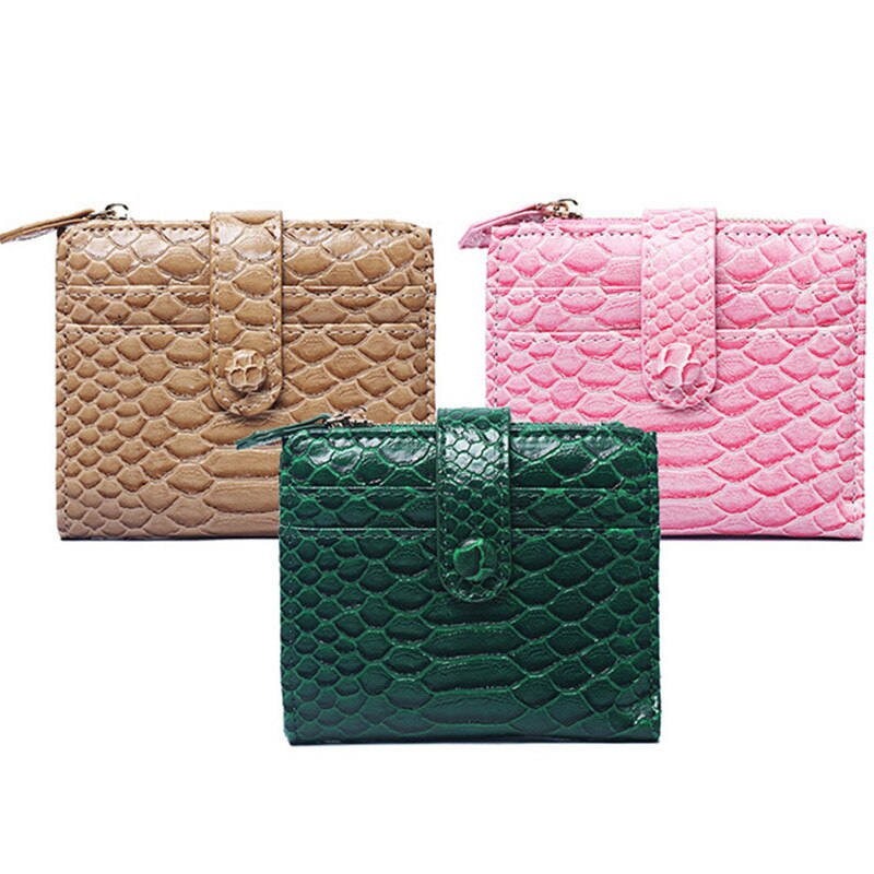 Mode Vrouwen Portemonnee Python Patroon Card Pakket Zipper Purse Coin Bag Mini Purse Twee Vouwen Kaarthouders Met Snaps