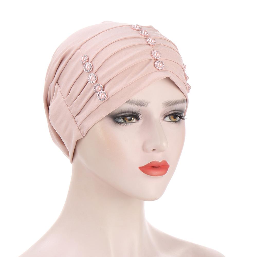 Vrouwen hoofddoek tulband mutsen parels hijab muts rekbare binnen hijabs moslim hoofddoek hoed vrouwelijke onderdoek mutsen