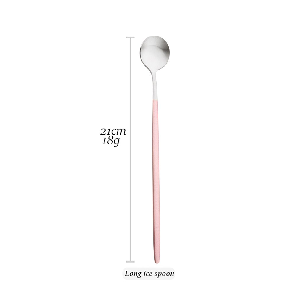 Matte Pink Silver Dinnerware Set Stainless Steel Tableware Silverware Knife Fork Spoon Cutlery Set Flatware Set Dishwasher Safe: 1Pcs Long Ice Spoon