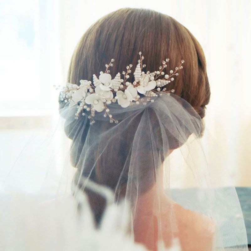 Tocado para novia con perla de cristal accesorios para boda accesorios para matrimonio tocado de flores peigne mariage