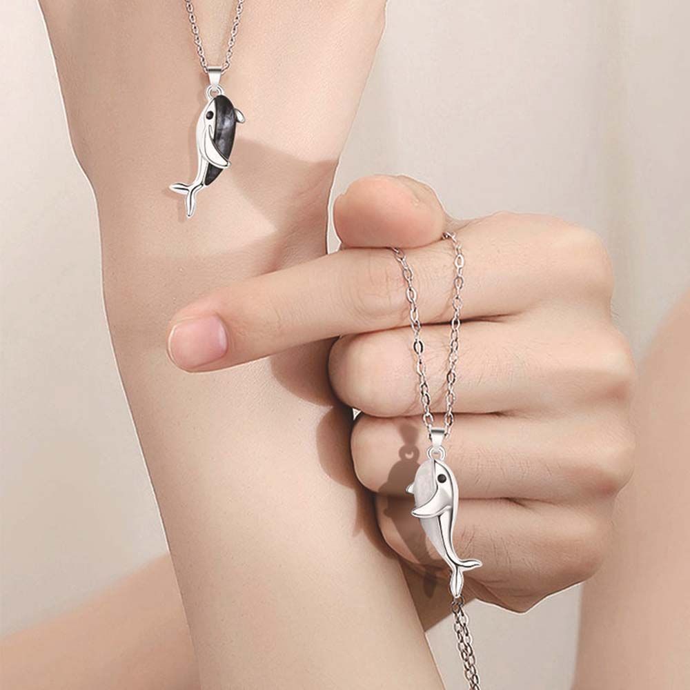 2 Stuks Paar Little Vinger Greep Handen Ketting Bijpassende Lover Promise Magnetische Dolfijn Vriendschap Ketting Valentijnsdag Sieraden