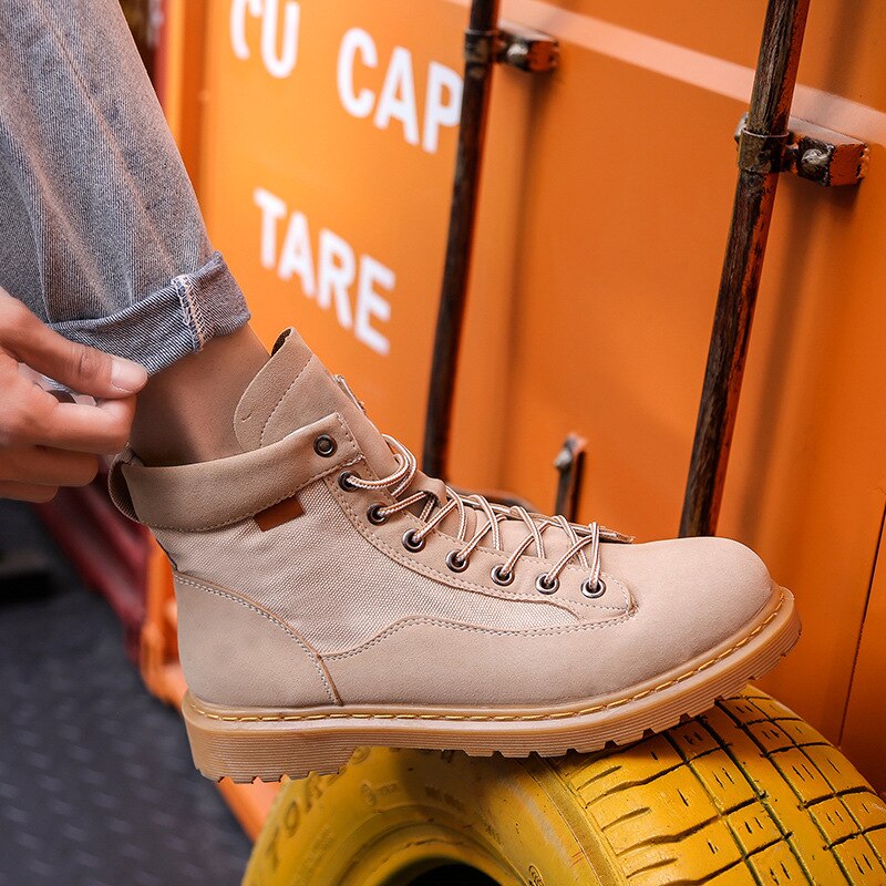 Mężczyźni buty jednolity kolor wygodne sznurowane mężczyźni Martin buty męskie buty wytrzymała podeszwa buty Casual buty w brytyjskim stylu obuwie