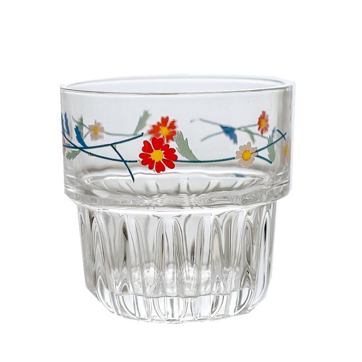 Vasos de cristal pintados a mano, sin plomo, resistentes al calor, taza de leche para desayuno, té de la leche, cerveza: Red Flower 350ml