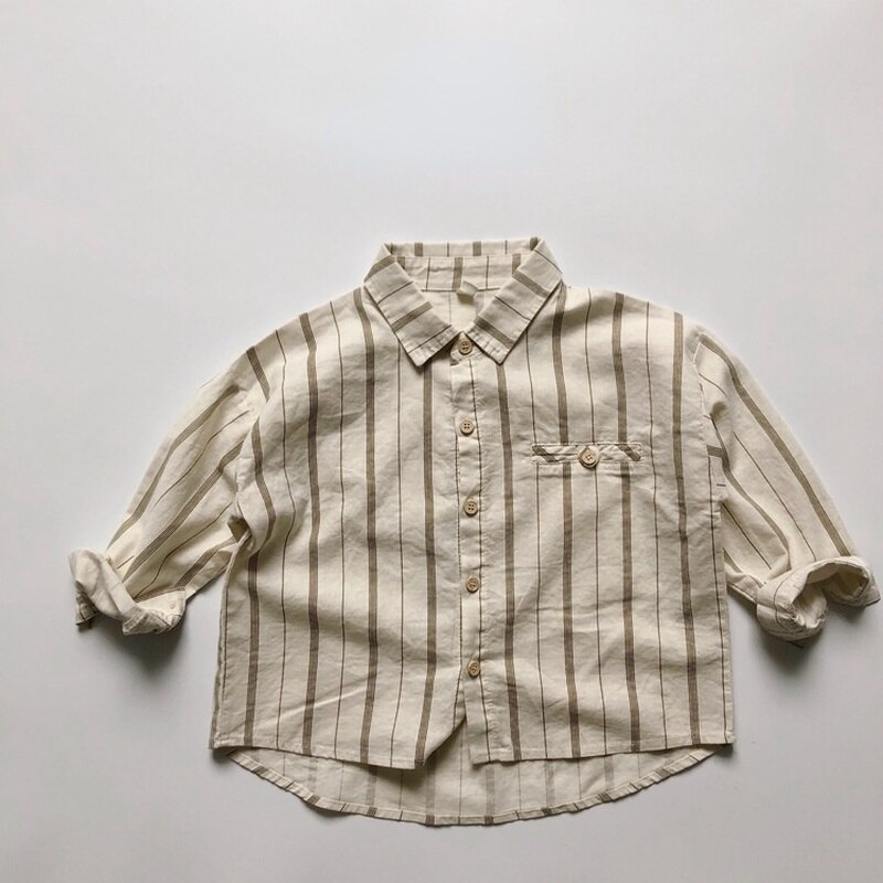 Estilo coreano meninos listra vertical algodão camisas crianças turn-down collar casual legal topos