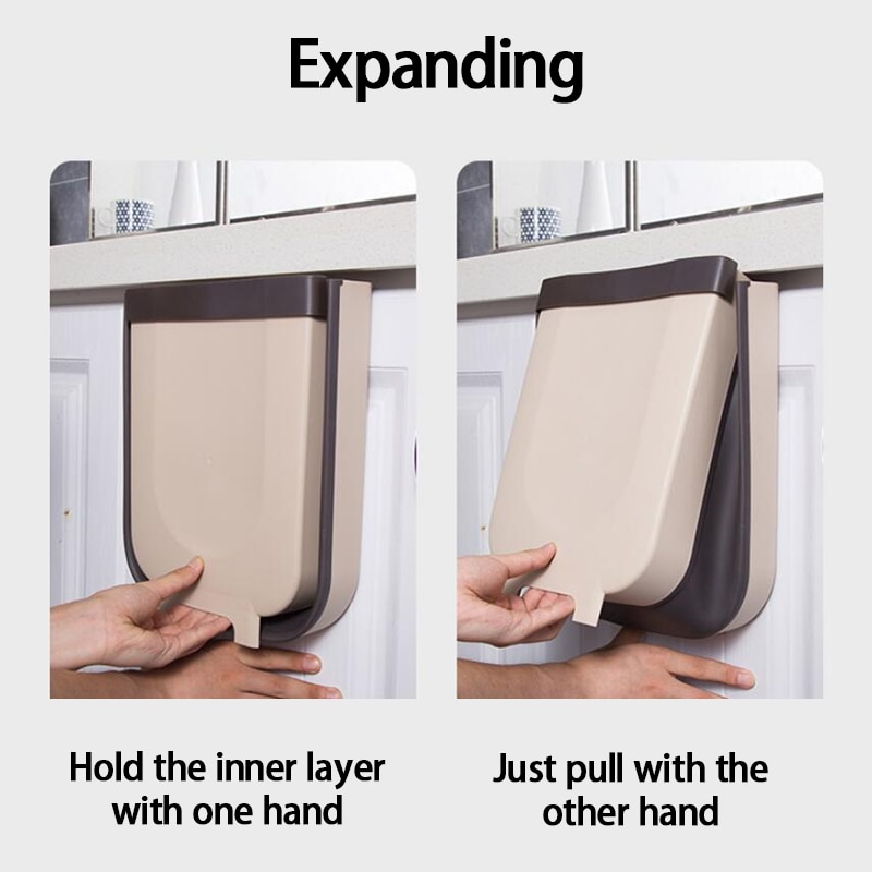 Folding Waste Bins 9L Wall Mounted Kitchen Garbage Can Hangable Kitchen Door Back Cabinet Trash Can Car Waste Storage Bucket