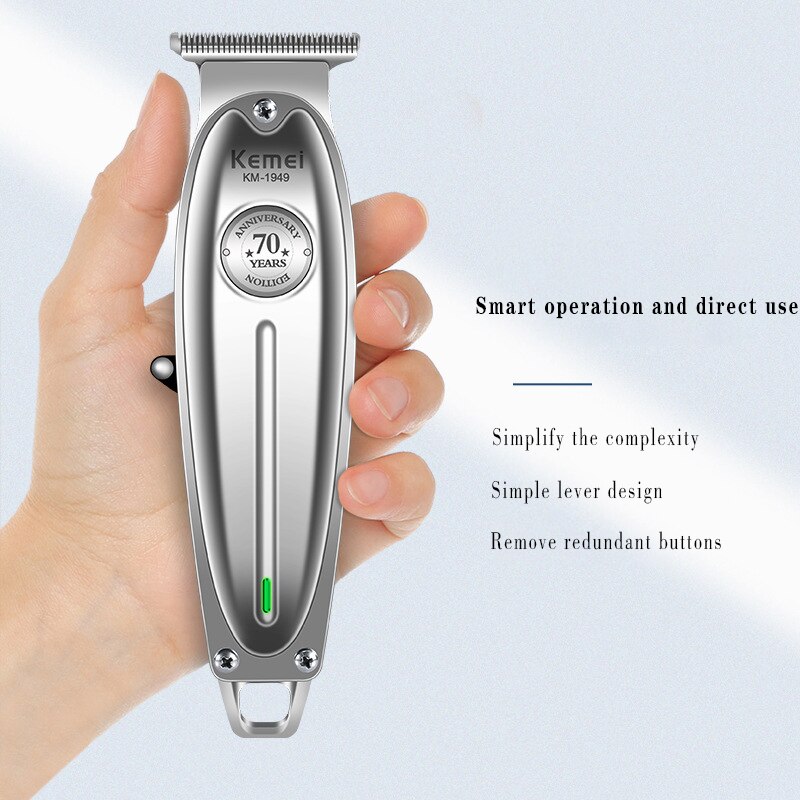 Kemei 1949 Hair Clipper All Metal Men Electric Cordless Hair Trimmer 0mm Baldheaded T Blade Finish Haircut Machine