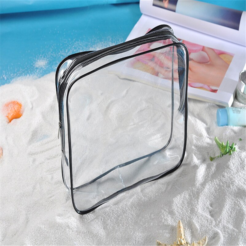 Travel Organizer Clear Makeup Bag Transparent PVC Beautician Cosmetic Bag Beauty Case Toiletry Bag Make Up Pouch Wash Pouch: Middle