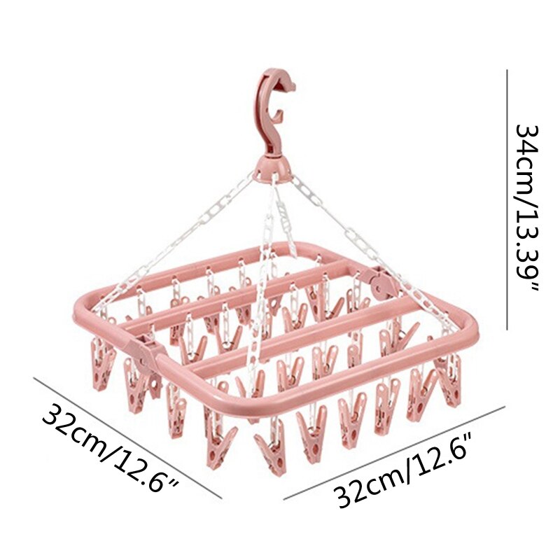Colgador de secador de ropa plegable, estante de secado de plástico multifuncional para el hogar, dormitorio, balcón, armario, tendedero W, 32 Clips
