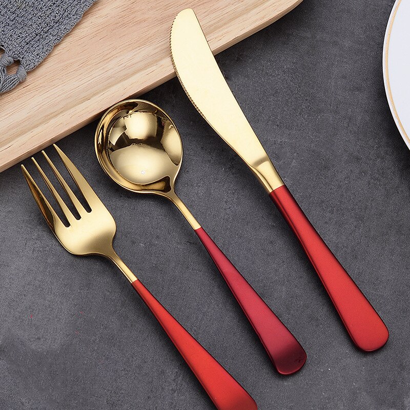 Tableware Stainless Steel Cutlery Set Kitchen Knives Forks Spoons Set Luxury Dinnerware Set Dinner Wedding Mirror Black Cutlery