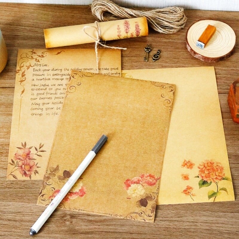 8pack Vintage Kraft Envelope Letter Pad Set Valentine's Day Love Letter Invitation Envelopes Writing Paper