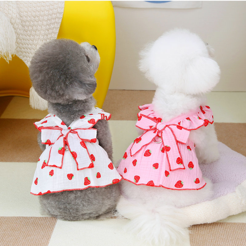 Husdjur jordgubbsklänning sommar hundkläder lyxig hundväst strumpebandshållare kjol hund kyltröja bichon chihuahuakläder hundkläder