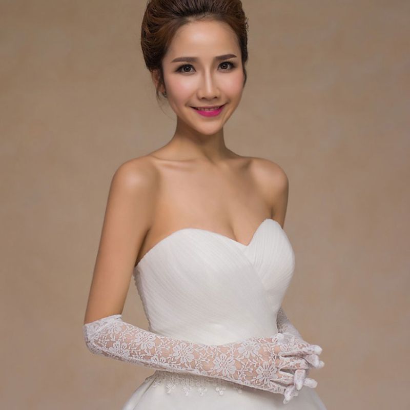 Trouwjurk Accessoires Charm Bridal Handschoenen Wit Kant Met Vinger Lange Handschoen Elegante Dame Bruid Prom Sieraden