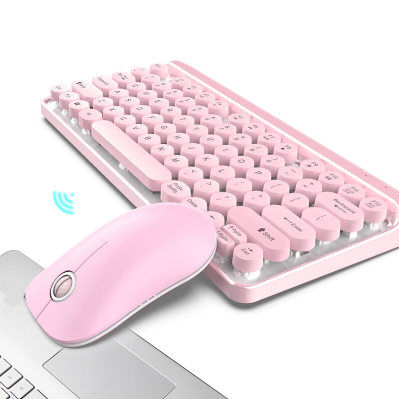 Cute Wireless 2.4G Keyboard Mouse Set Punk Stylish Wireless Color Keyboard Mouse(Pink)