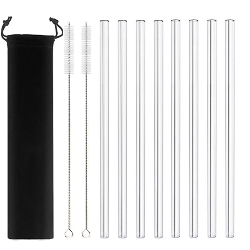 Paille en verre transparente pour toute boisson,accessoire sain, réutilisable et , pour Smoothies, cocktails, livré avec brosse de nettoyage, 200x8mm: 8pcs Straight black