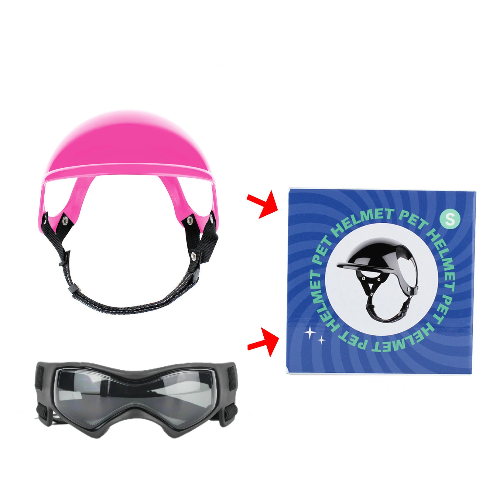ATUBAN Casco para Perros y Gafas para Perros Pequeños-Casco para Casco de Motocicleta para Mascotas con Agujeros para las Orejas Correas Ajustables para Puppy Montar: S / Morado
