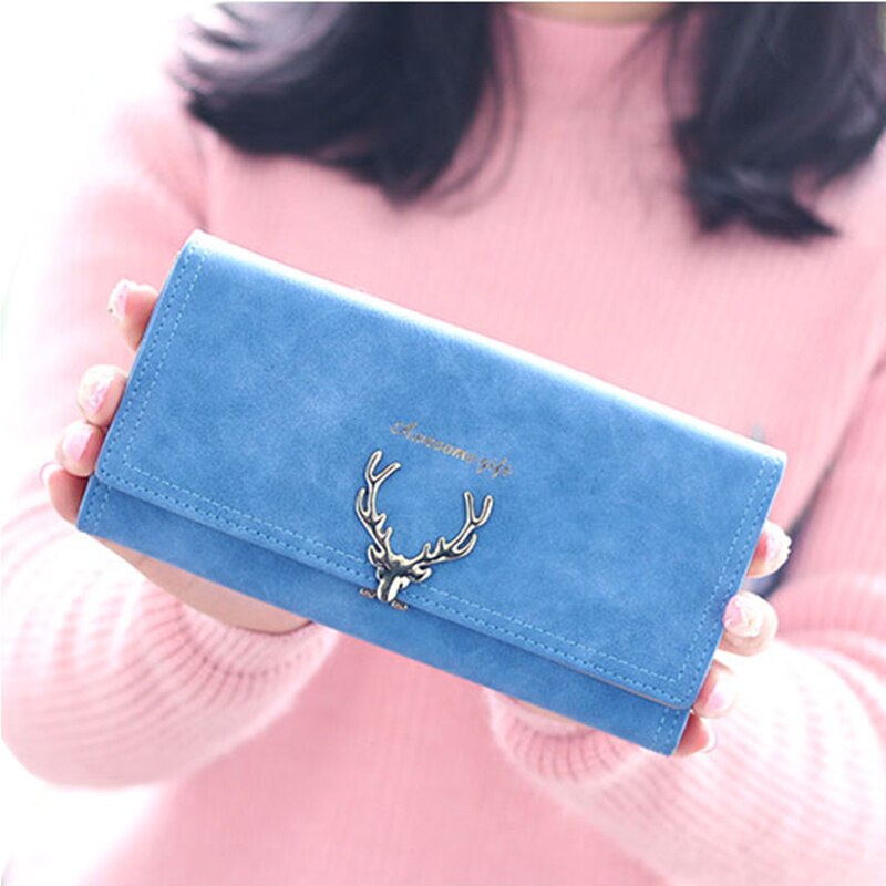 Hjorte dame lang pung frisk pu læder mønt pung dame kortholder multifunktion kvinde mini telefon clutch taske