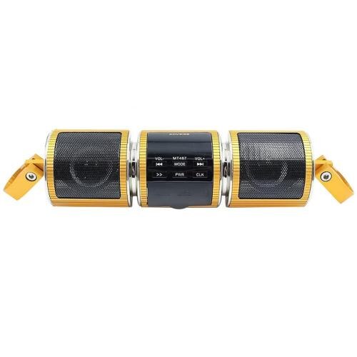 Motorcycle Bluetooth Music Player MP3 Motorcycle Stereo Speaker FM Radio Adjustable LED Screen Waterproof: Golden